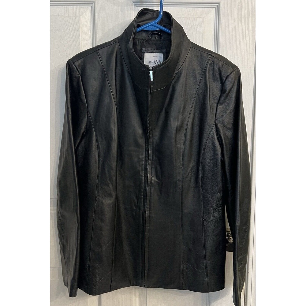 East 5th Black Genuine Leather Zippered Jacket Womens L